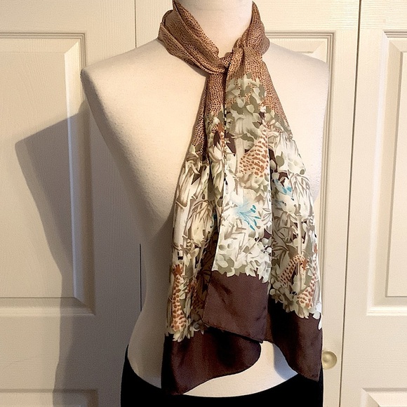Adrienne Landau Studio Silk Floral Animal  Scarf - Picture 1 of 6